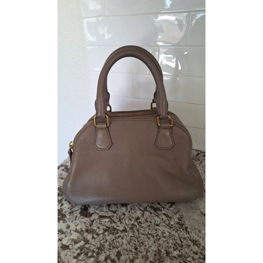 J.Crew Edie Satchel Bag Taupe Pebbled Leather Gold‎ Hardware Multi Compartment